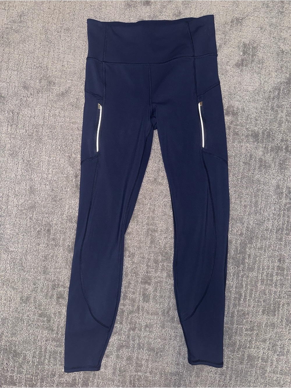 Athleta Rainier Tight Navy Reflective Zip Pocket Leggings S
